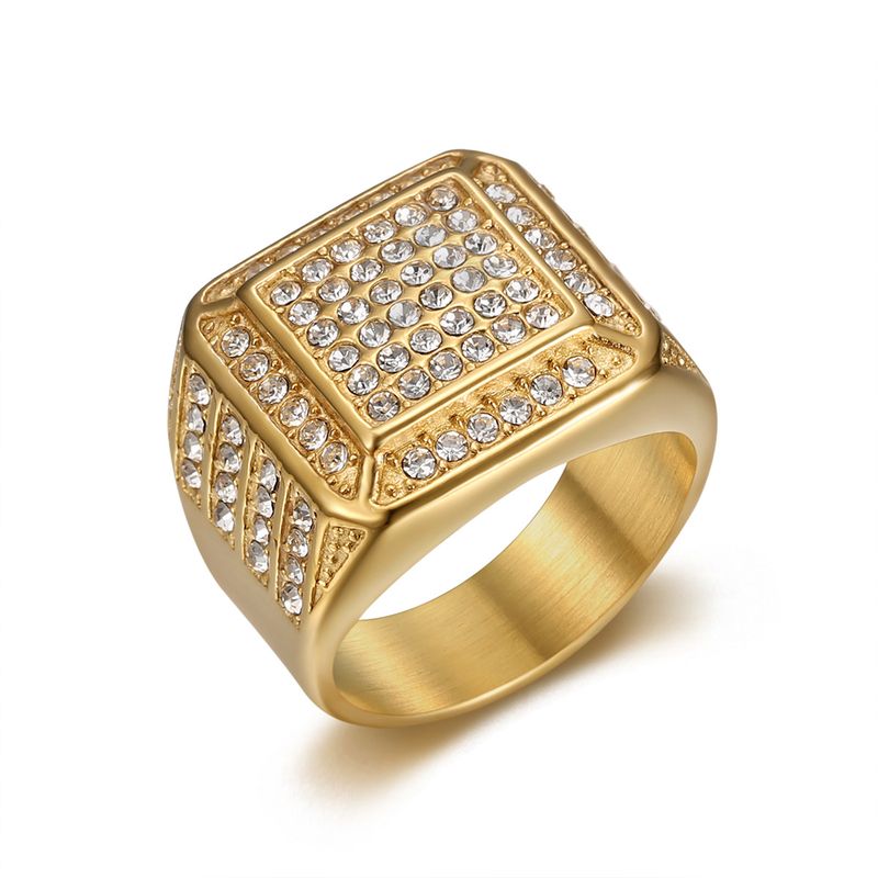 Men's Jewelry Set Fashion New Hip Hop Nightclub Ring Titanium Steel Vacuum Gold Plated Luxury Full Diamond Men's Ring_voghion.com