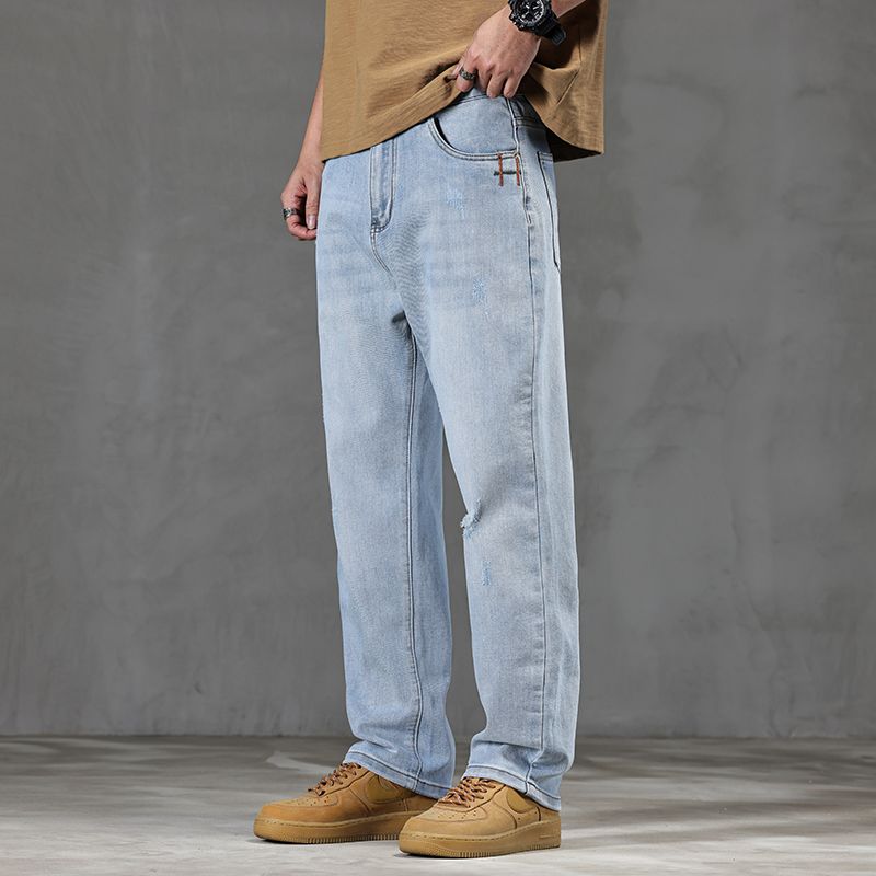 Nuovi jeans primaverili da uomo Harlan larghi americani retrò lavati con fori blu cielo taglia grande elastici piedi piccoli K11 denim Eight Barrels Xiansen Zhi Clothes_voghion.com