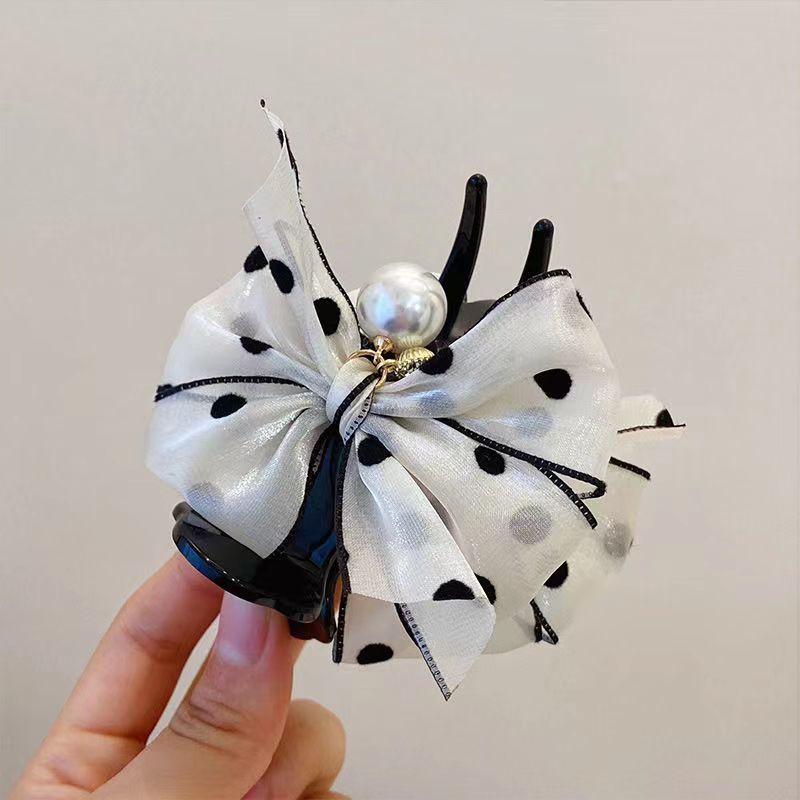 Forcina per capelli con doppio fiocco di perle e testa a sfera, copricapo da donna_voghion.com