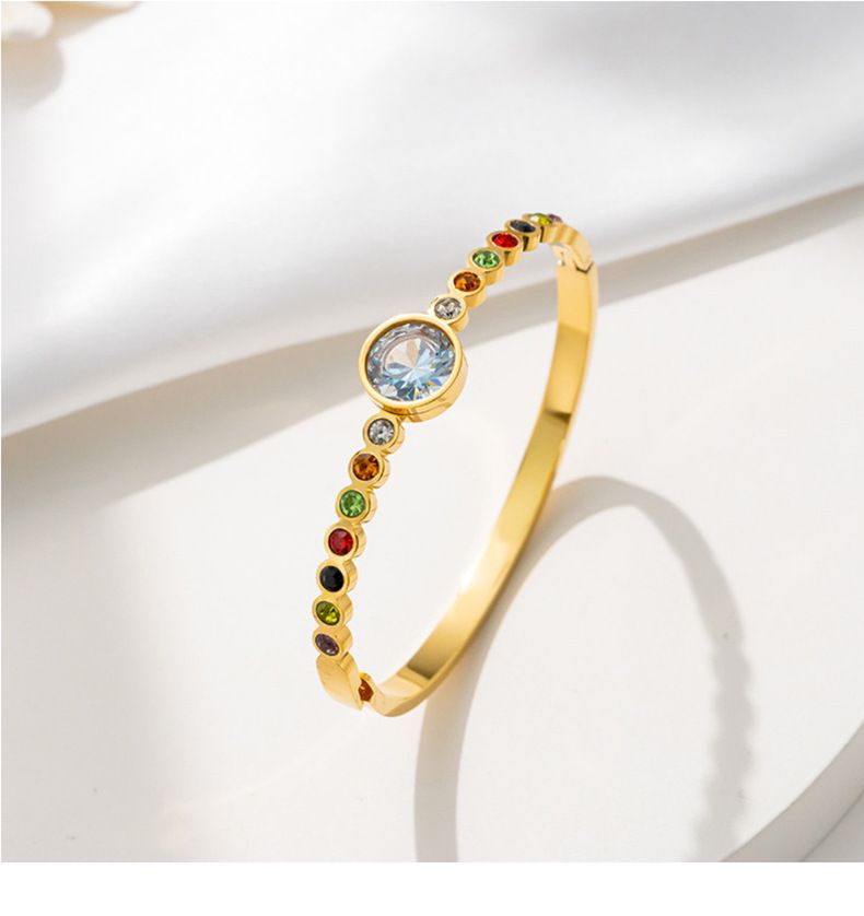 Women's Jewelry Rainbow Zirconia Titanium Steel Bracelet With Secure Clasp, Elegant And Durable Fashion Accessory For Everyday Wear_voghion.com