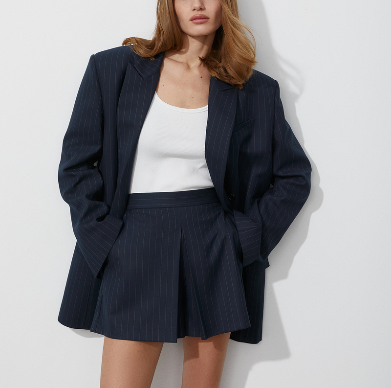 Costume rayé pour femmes, short, costume de transport ample + pantalon mi-long et jupe, ensemble deux pièces_voghion.com