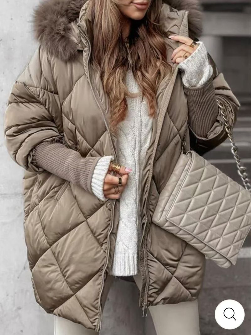 Damen-Winterjacke mit Kapuze – Gemütliche Oberbekleidung mit Fleecefutter, lässiger Langarmmantel mit Taschen, lockere Passform für Herbst und Winter_voghion.com