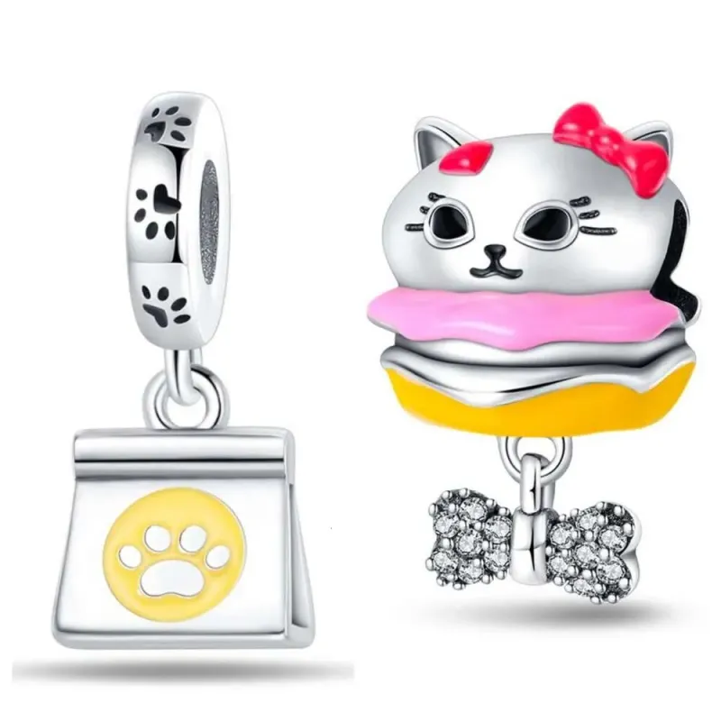 925 Sterling Silver Pet Life Series Charms Cat Burger Family Beads Fit Bracelet Necklace DIY For Women Fashion Jewelry_voghion.com
