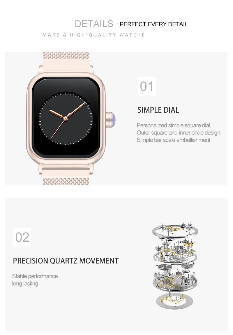 Women's Fashion Square Quartz Watch With Silicone Strap - Waterproof Minimalist Design For Everyday Wear Simple And Fashionable Square Quartz Watches_voghion.com
