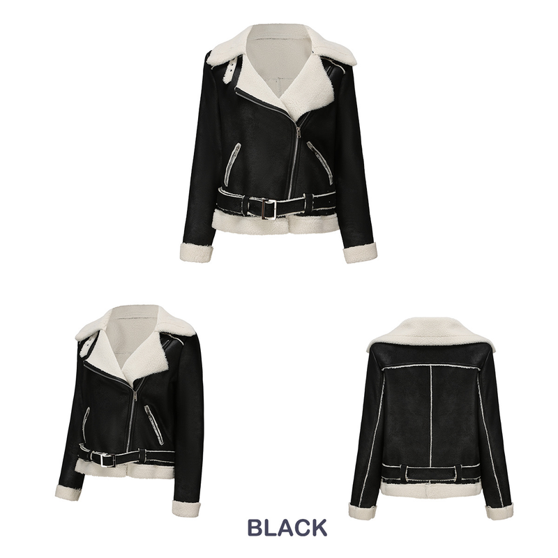 Damenbekleidung Herbst und Winter Pelz Integrierte warme Wildlederjacke Ledermantel Gürtel Reversmantel_voghion.com