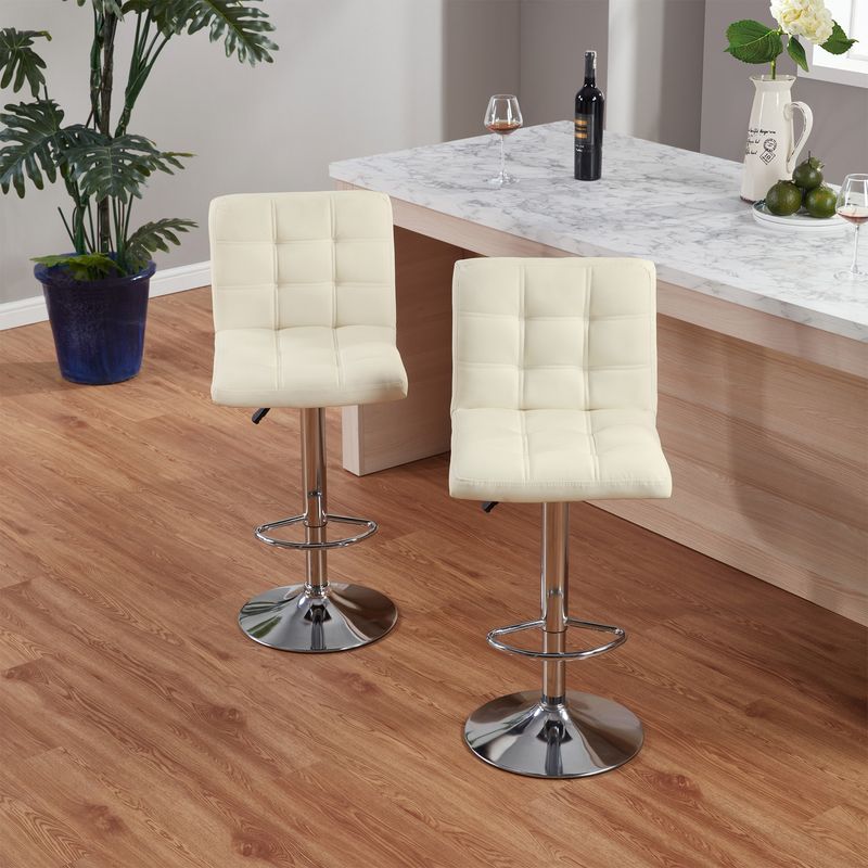 Bar Stools 1 Set Of 2, Counter Height Bar Stools, Square Cushion Bar Stools With Back, Footstool, Cafe, White, 2 Pieces_voghion.com