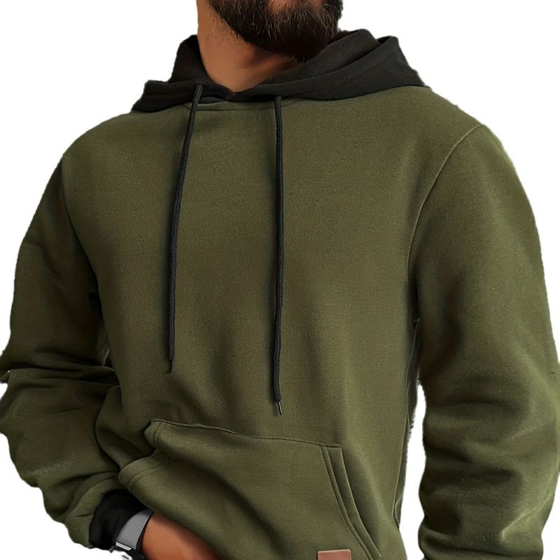 Felpa con cappuccio da uomo sportivo 2024 a maniche lunghe in pile tinta unita in pelle patchwork autunno e inverno_voghion.com