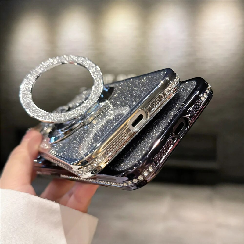 Plating Flash Glitte Magnetic Holde Phone Case Fo IPhone 11 12 13 14 Po Max Bumpe Potecto On 15 Plus_voghion.com