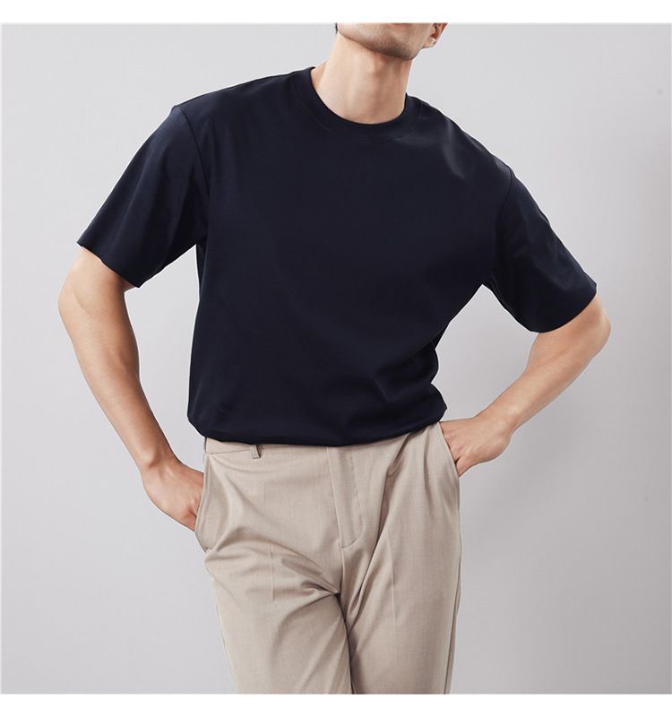 Live Supply Of High-quality Long-staple Cotton Men's Short-sleeved T-shirts, Non-marking Pressing Double-sided Liquid Ammonia Cotton Round Neck Large_voghion.com