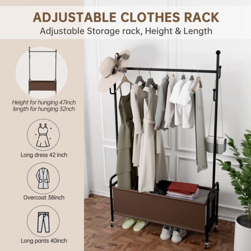 Organizer 1pc Hanging With For Clothes Rolling Clothes Rack Clothing Clothes Hanging Rack Clothe Shelf For Wheels Heavy Duty_voghion.com