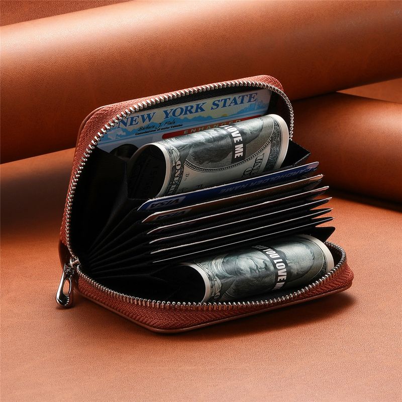 TechGlobe-kompatibles Kartenetui mit AirTag-Locator, Akkordeon-Halterung, RFID-Doppelreißverschluss-Geldbörse, Aufbewahrungshülle aus Carbonfaser-PU_voghion.com