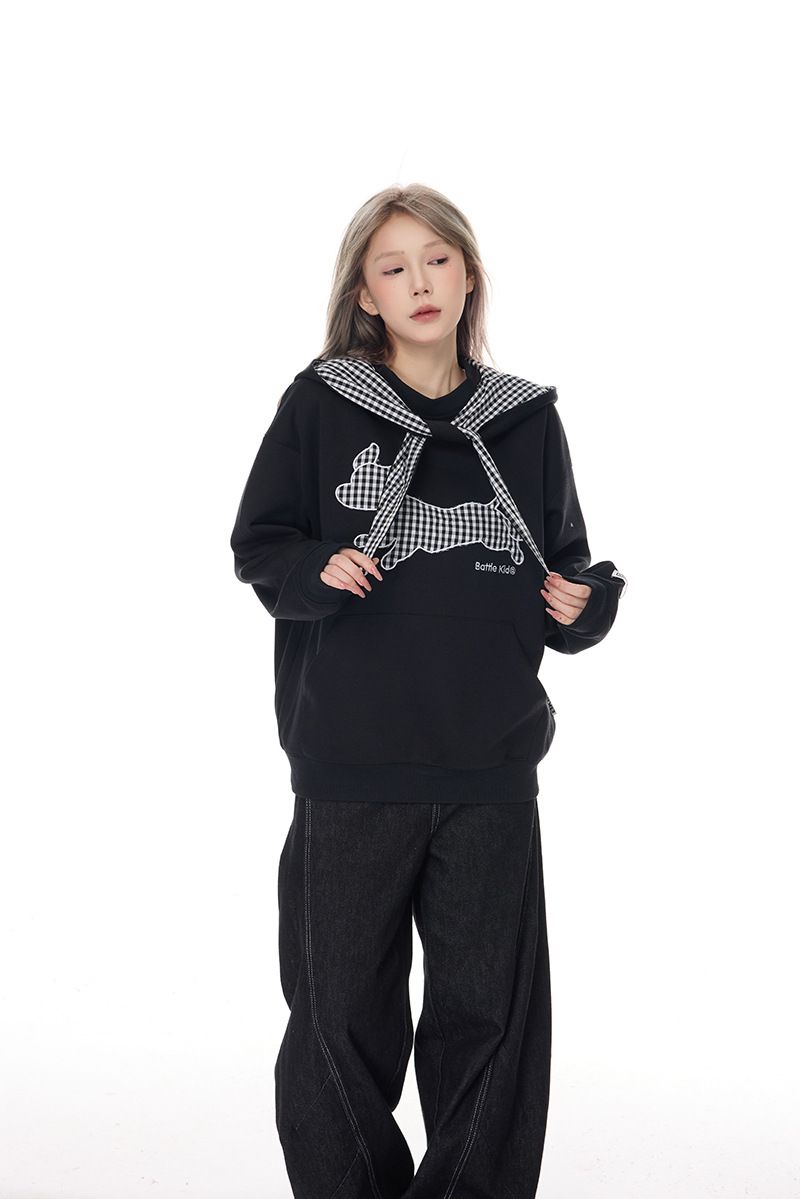 2025 New American College Puppy Stickerei Bogen Hoodie für Männer und Frauen Herbst Faul Stil Top_voghion.com