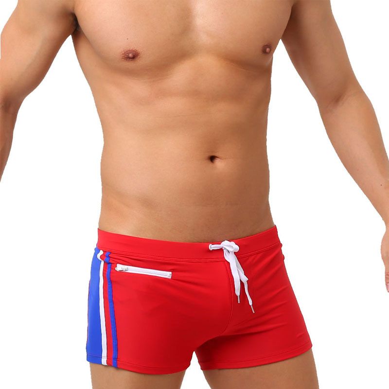 Men's Low-Rise Swim Shorts - Solid Color Contrast Panels With Adjustable Drawstring & Secure Zip (Quick-Dry UPF 50+ & Anti-Slip)_voghion.com