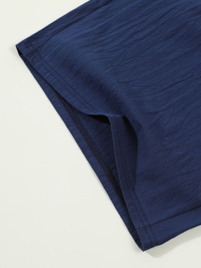 Pantaloncini estivi da uomo in cotone e lino, casual americani, larghi e dritti, con bottoni_voghion.com