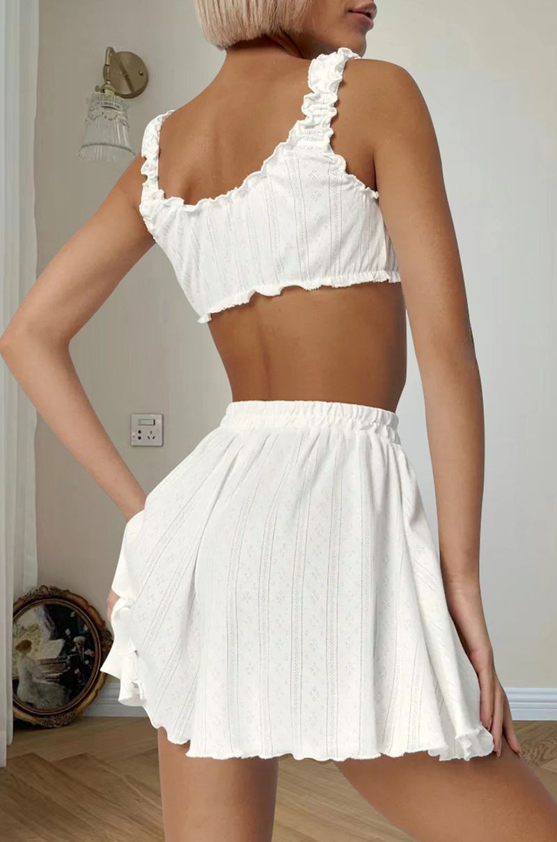 Women's Sleepwears Simple Casual Suspender Shorts Home Clothes Ladies New Knitted Comfortable Lace Up Pajamas_voghion.com