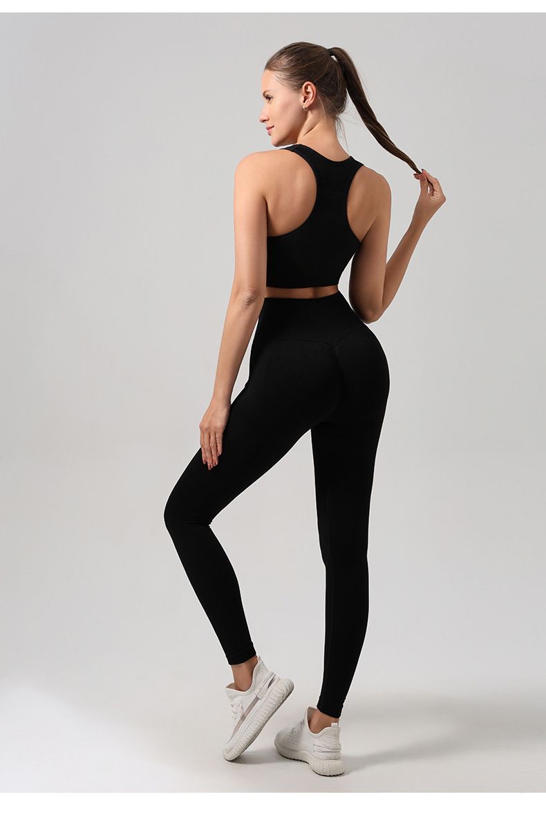Women's High Waist Yoga Set - Peach Smile Print Workout Outfit With Tummy Control & Booty Lift, Breathable Quick-Dry Stretchy Gym Leggings_voghion.com