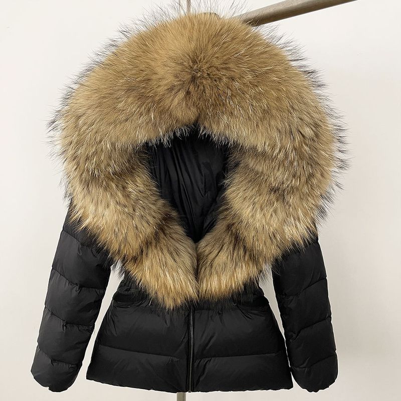 Nuovo stile caldo del commercio estero, giacca corta da donna con collo in vera pelliccia di volpe, giacca in piumino con vita sottile e spessa_voghion.com