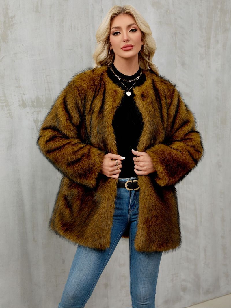 Women's Faux Fur Coat Winter Warm Fluffy Cardigan Jacket Oversized Outerwear For Casual & Office_voghion.com