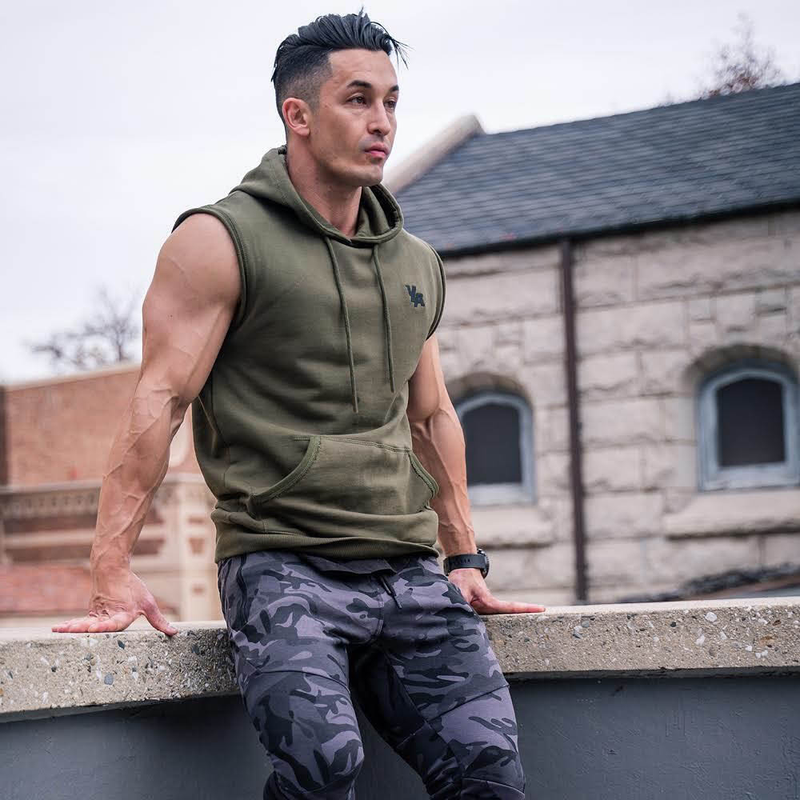 Muscle Fitness Brother Sommer Herren Sport Freizeit Lauftraining Dünne ärmellose Weste mit Fellkapuze_voghion.com