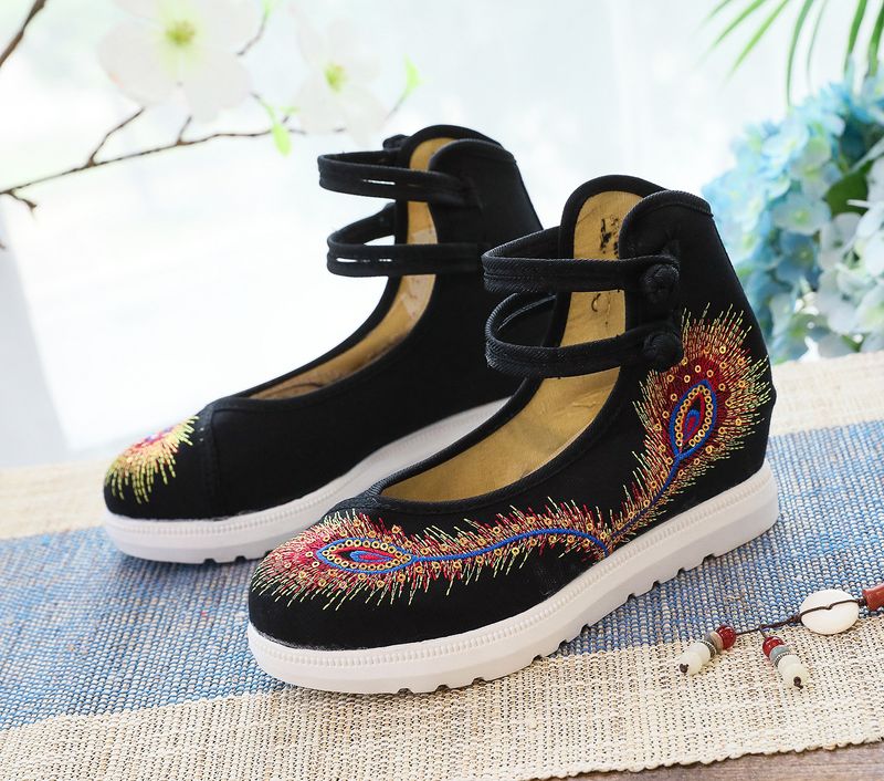 Hochhackige Damen-Einzelschuhe für den Frühling und Herbst mit großer weißer Sohle und erhöhten, schrägen Absätzen auf Leinwand_voghion.com