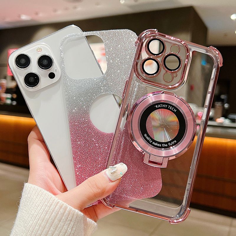Custodia magnetica Magsafe con glitter sfumato per iPhone 15 14 13 12 11 Pro Max Plus con placcatura per ricarica wireless e supporto per telefono_voghion.com