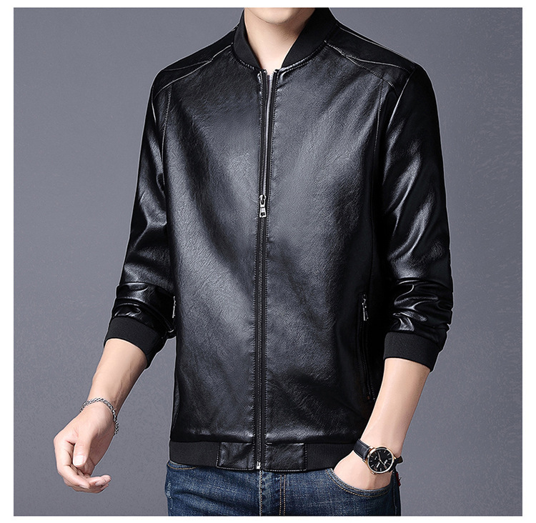 Oversized autumn standing collar, for men with fat guy jacket, youth motorcycle leather jacket_voghion.com