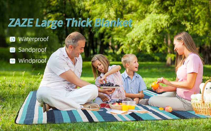 Couverture de pique-nique ZAZE, couverture de plage extra large de 203,2 cm, épaisse, 3 couches, résistante au sable, lavable en machine, imperméable, pliable_voghion.com