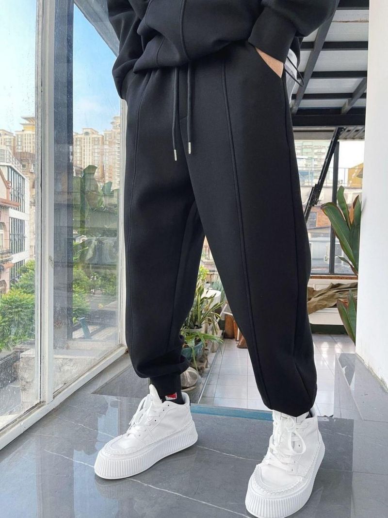 Men's Half-Zip Sweater Set – Winter-Ready Fleece-Lined Jogger Suit With Dual Zipper (Black/Gray/White, S-3XL)_voghion.com