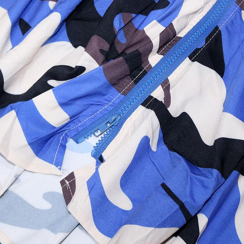 S390441 Spring Summer New Women's Casual Camouflage Print Zipper Split Elastic Waist Skirt_voghion.com