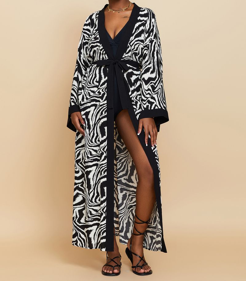 Women's Clothing Beach cover-up rayon zebra pattern holiday bikini sunscreen cardigan dress large size loose_voghion.com