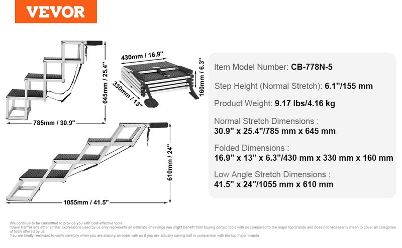 VEVOR Dog Stair for Cars 4-step Folding Dog Steps Aluminum Loads up to 150 lbs_voghion.com