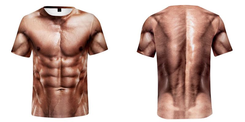 Men's 6-pack Abdominal Muscle T-shirt 3D Printed Short Sleeved Fitness Running Sports Casual Loose Short Sleeved Comfortable_voghion.com