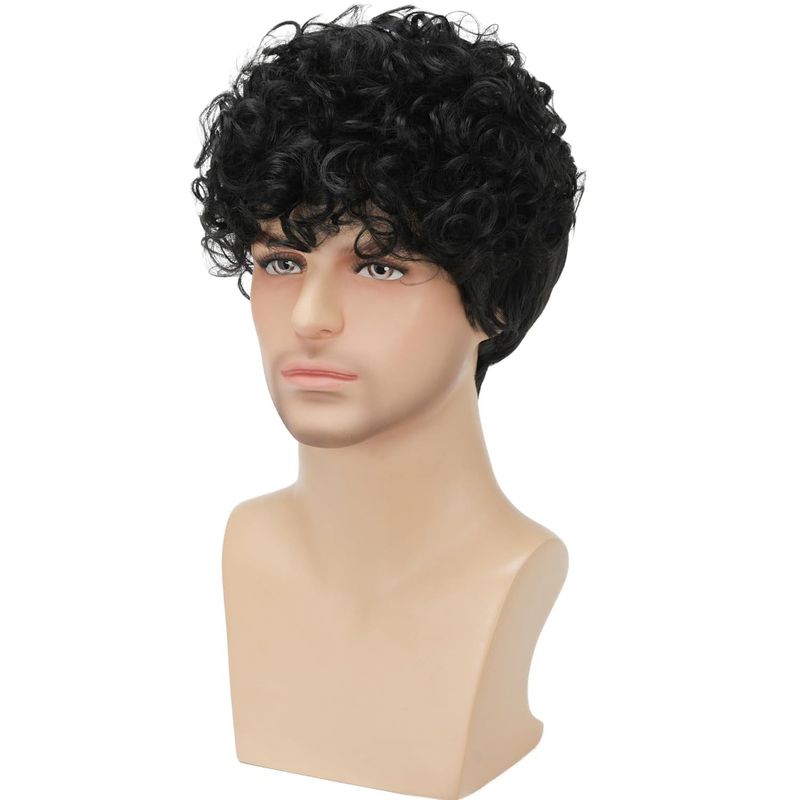 Synthetische Clip-in-Perücken für Herren, afrikanische Perücken mit kurzem lockigem Haar, Mechanismus, Chemiefaserperücken, Afro-Perücken für Herren_voghion.com