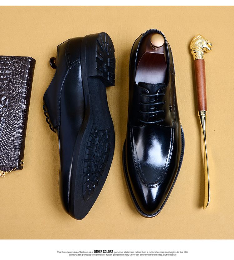 Schwarze Lederschuhe Herren Leder spitzer Schnürschuh Business Kleid Herren Britische Hochzeit Bräutigam Herrenschuhe Derby Schuhe Großhandel_voghion.com