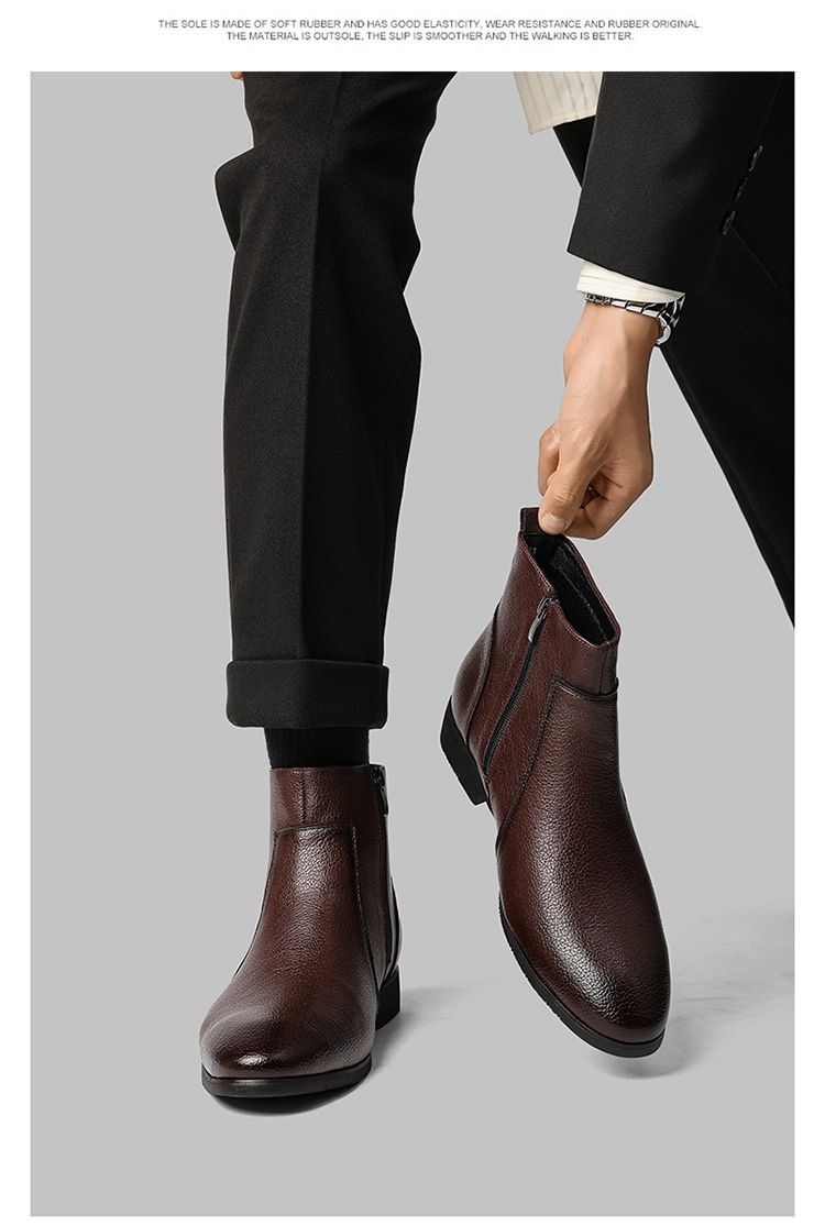 Glide Glide Autunno Inverno Nuovo Uomo Semplice Sottile Morbido Pelle Business Ufficio Europeo Americano Cerniera Laterale Stivaletti Corti Taglia Grande_voghion.com