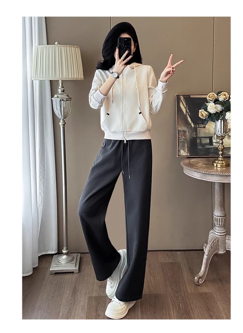 Dammekleeder Sportskleeder Moud Kostüm fir Fraen Hierscht Neien Design Kapuzen Slim Cardigan Sweatshirt Jogginghosen Zweedeel Kostüm_voghion.com