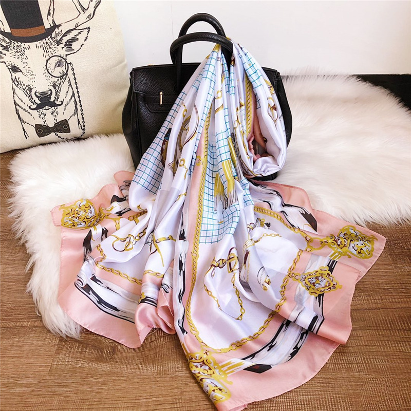 Neue Seide Satin Gesicht Herbst Geometrische Farbe Passenden Schal Sonnencreme Urlaub Schal Koreanische Version Mode Stirnband_voghion.com