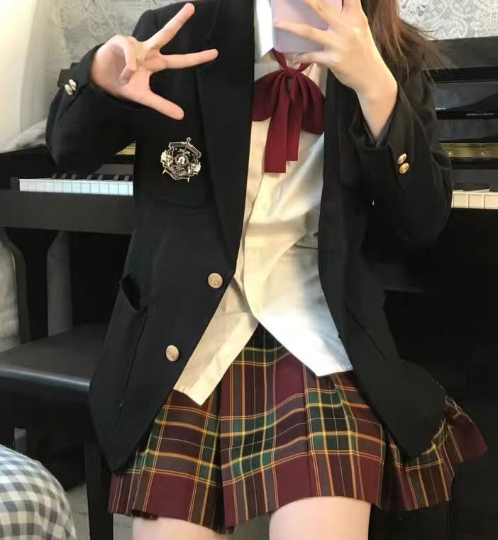 Japanische Schuluniform im JK-Stil für Mädchen, authentisches komplettes Set, Herbst/Winter, schwarzer Anzug, Studentinnenjacke für Damen_voghion.com