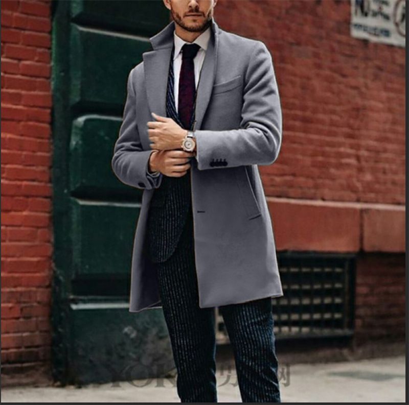 Cappotto classico con patta alla moda, cappotto di lana a maniche lunghe e medie da uomo britannico, tendenza cappotto di lana autunnale e invernale_voghion.com