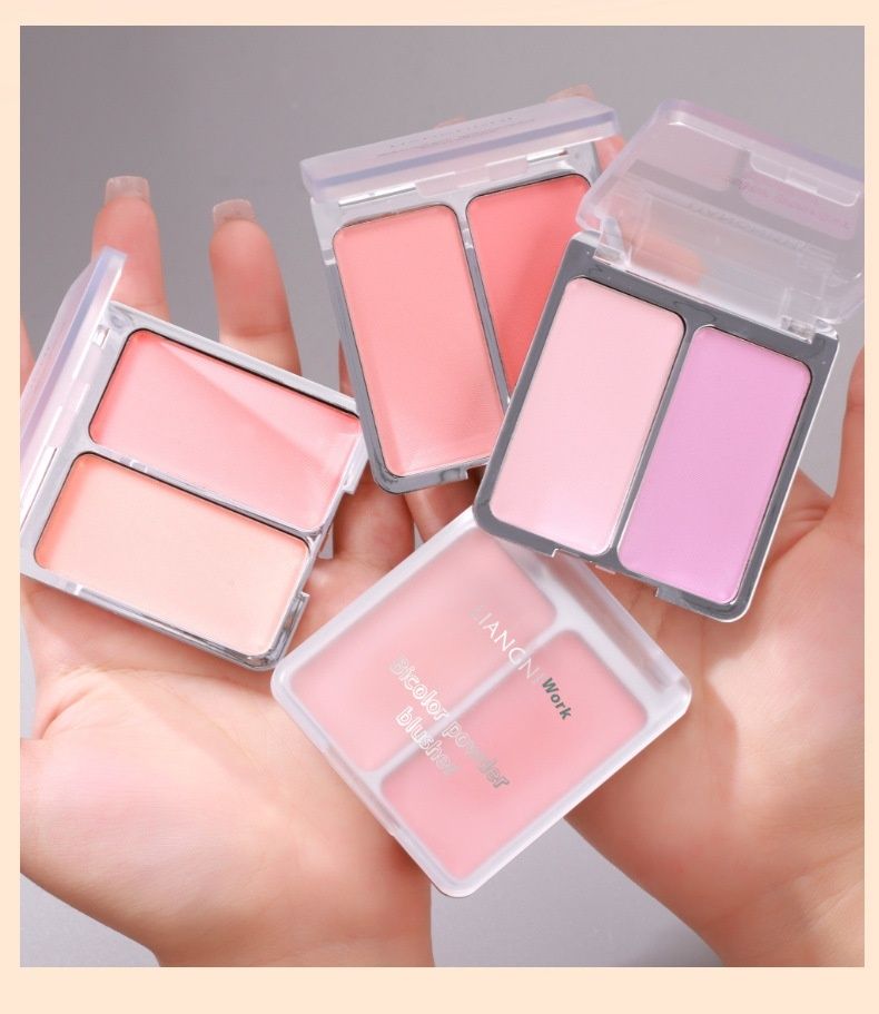 Liangnisi Zweifarbiges Puderrouge, matt, natürlich, nicht fliegendes Puder, Make-up, Farbwiedergabe, Passform, zweifarbiges Puderrouge_voghion.com