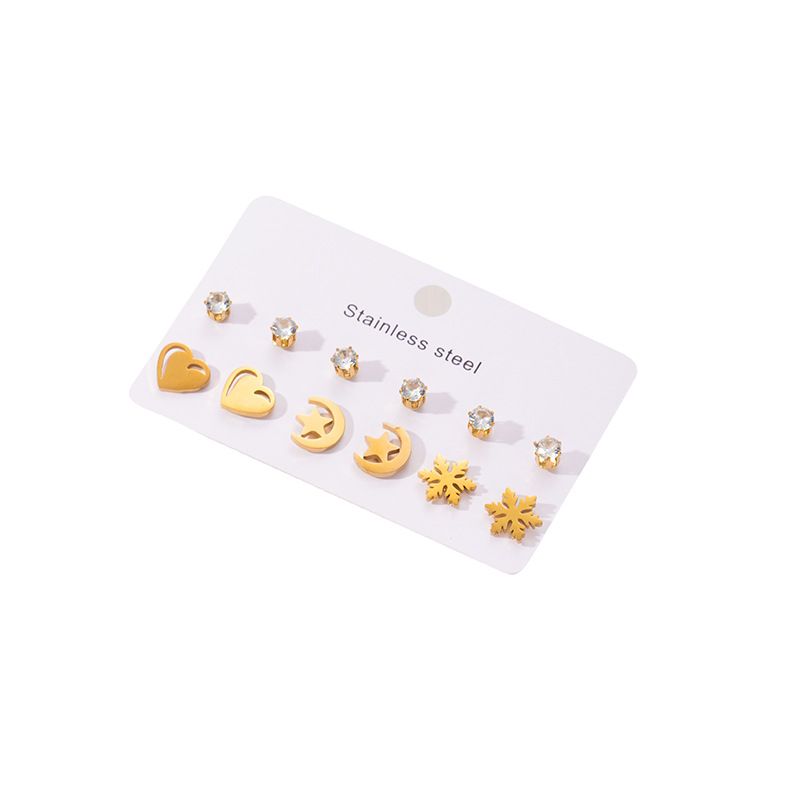 1 Set Simple Style Geometric Heart Shape Butterfly Irregular Plating Titanium Steel Zircon Ear Studs_voghion.com