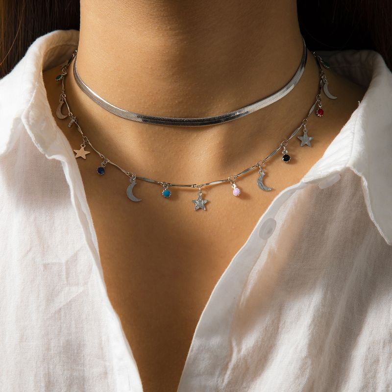 Bohemian Colored Round Bead With Minimalist Ethnic Style Metal Chain Necklace And Snow Soft Jewelry_voghion.com