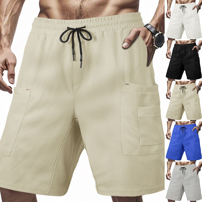 Grenziwwerschreidend onofhängeg Statioun Amerikanesch Casual Summer Männer locker Multi-Pocket Tooling Atmungsaktiv Waffle Schweessabsorbéierend Shorts Männer_voghion.com