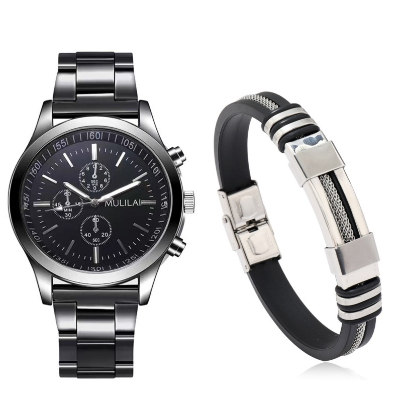 Beliebte Quarzuhr für Herren, zweiteiliges Armband-Set, gewürfelte Skala, drei Augen, lässige High-End-Uhr, für die Arbeit, Alltag, Geburtstag, Jahrestag, Valentinstag, Geschenk_voghion.com
