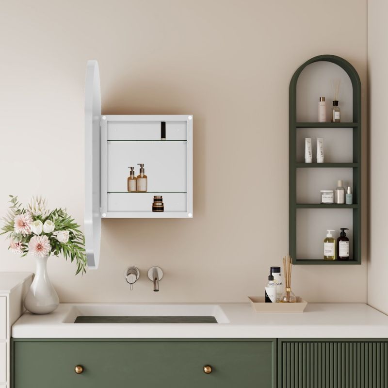 Specchio da bagno mobiletto da incasso ovale e regolabile con ripiani specchio in metallo per medicinali 20x34 pollici con cornice a parete_voghion.com