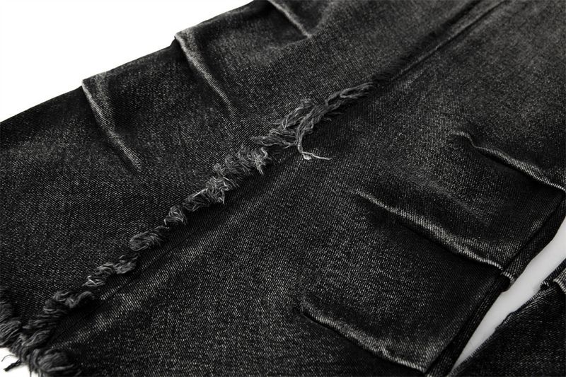 Men's Deconstructed Workwear Jeans - Raw Hem Bootcut Pants With Lace-Up Detail (Charcoal, S-3XL)_voghion.com