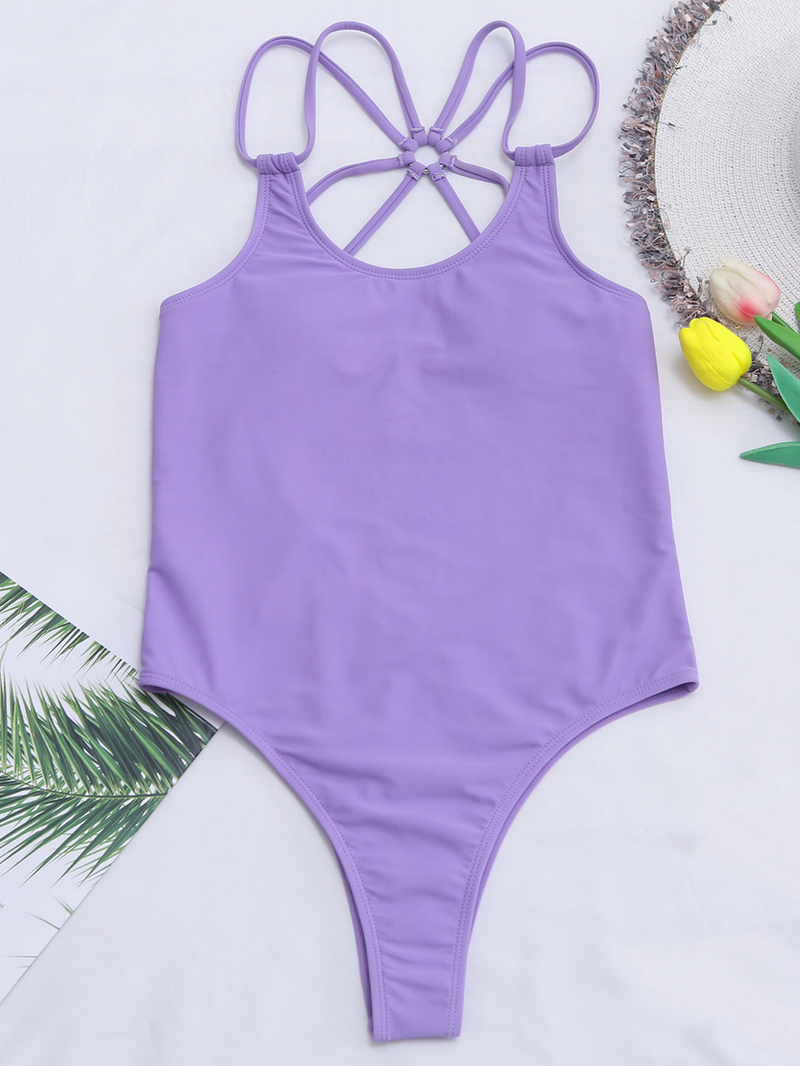 Maillot de bain une pièce de couleur unie pour femme, bikini sexy_voghion.com