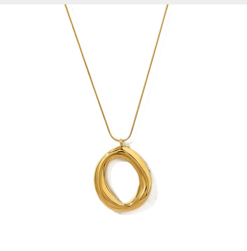 Collier pendentif géométrique tendance en acier inoxydable plaqué or K, simple et brillant, en forme de O_voghion.com