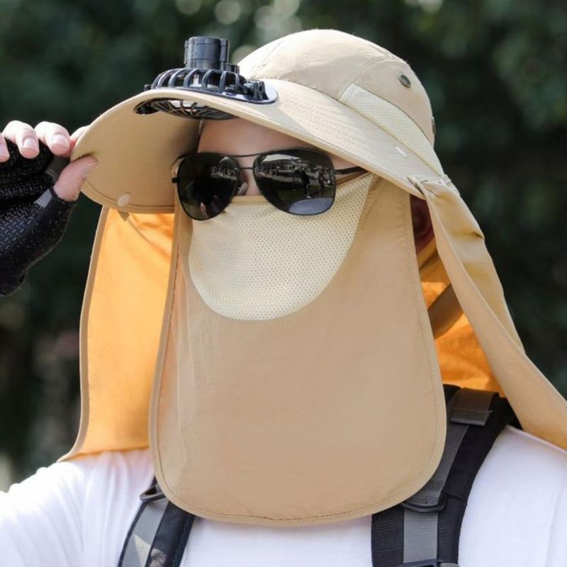 Cappello da pescatore alla moda da uomo, con cappuccio e ventola di raffreddamento, protezione completa, parasole, campeggio, anti-UV, traspirante, a tesa larga, per esterni_voghion.com