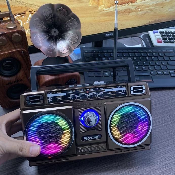 Nejlepší příjem tranzistorového dobíjecího bateriového ladění barevných světel přenosného rádia AM FM s Bluetooth_voghion.com